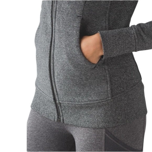 Lululemon Scuba Hoodie Light Cotton Fleece Size 2 Heathered Speckled Black Grey - Picture 3 of 16